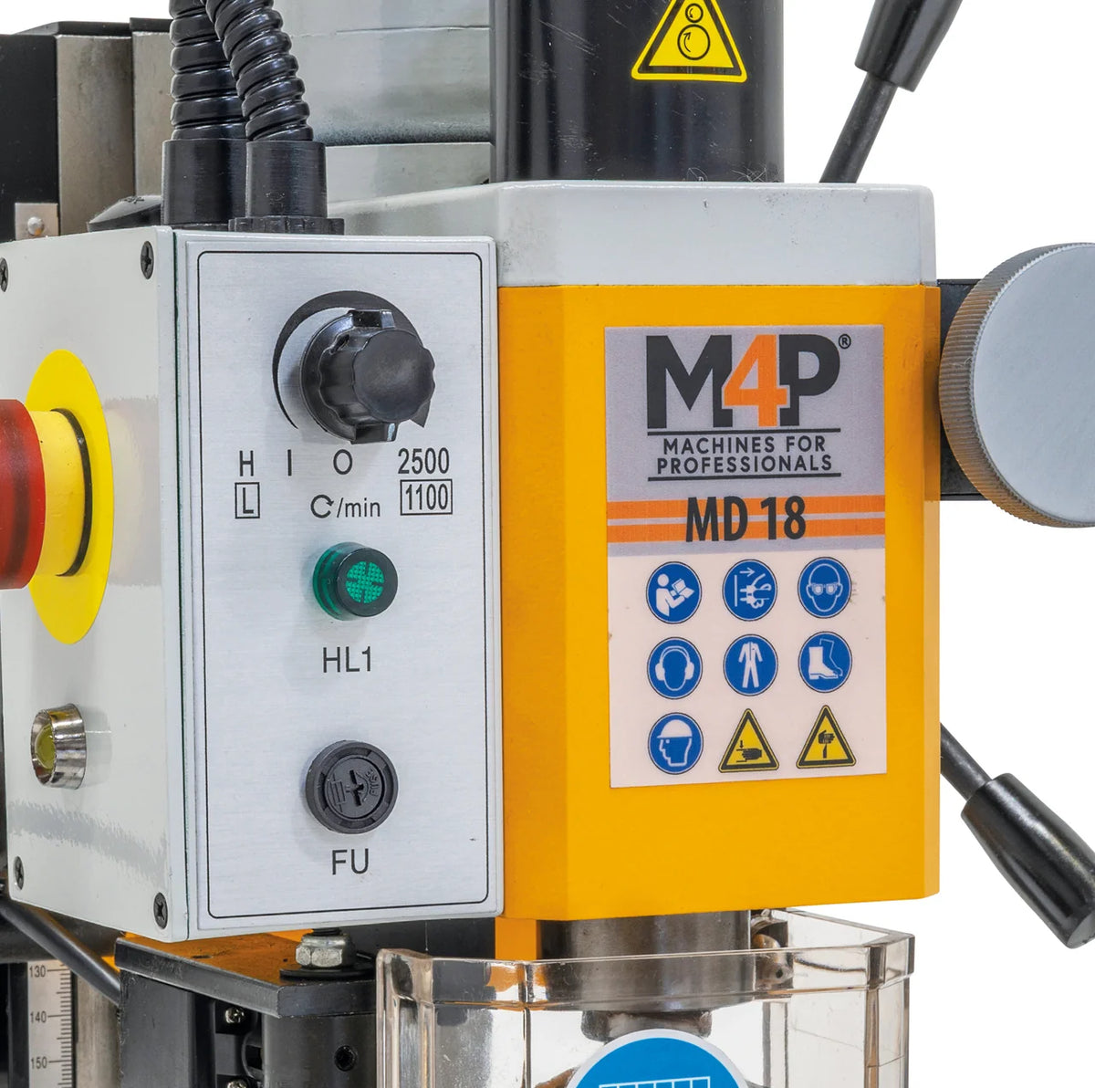 Pannello comandi della trapano-fresatrice M4P MD 18 / 230 V con arresto di emergenza e selettore della velocità
