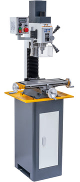 Trapano-fresatrice M4P MD 20 Vario montata su basamento SMD 2 con vasca raccoglitrucioli (accessorio opzionale), vista laterale sinistra
