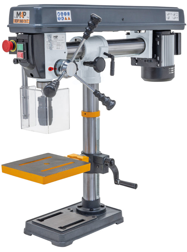 Trapano radiale da banco RDP 860-16 T da 230 V con testa orientabile, mandrino autoserrante da 1 a 16 mm e piano di lavoro inclinabile