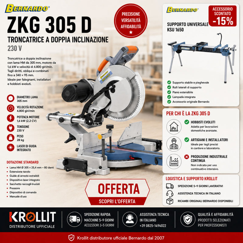 Bernardo ZKG 305 D 230 V Dual-Bevel Mitre Saw Combo + Bernardo KSU 1560 Stand