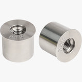 Coppia di cani di ancoraggio M8 UJK Parf in acciaio inossidabile 303, diametro 20 mm, altezza 18 mm, con foro filettato passante M8 e collare smussato per inserimento a filo nella superficie del piano multifunzione